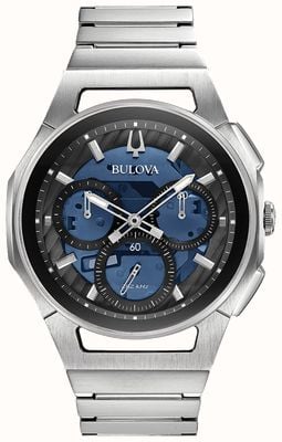 Bulova Bracelet en acier inoxydable avec cadran chronographe bleu courbé 96A205