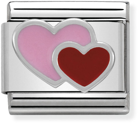 Nomination Classic Double Heart Sterling Silver & Steel Enamel Charm 330202/16