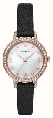 Emporio Armani Women's | Mother-of-Pearl Dial | Black Leather Strap AR11485