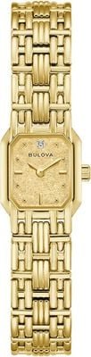 Bulova Sophia « déesse du temps » reconstitution (16mm) cadran denchu couleur champagne / bracelet acier inoxydable PVD doré 97P184