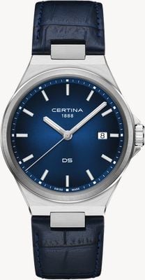 Certina Kwarcowy zegarek Ds-7 (39 mm) z niebieską tarczą / niebieskim paskiem skórzanym C0434101604100