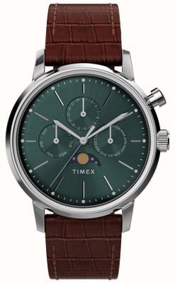 Timex Marlin Moonphase (40mm) Ocean Green Dial / Brown Leather Strap TW2W51000