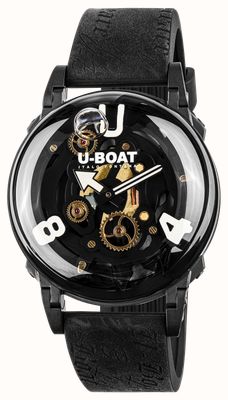 U-Boat U-65 PVD White (44mm) Black Skeleton Dial / Black Vintage-Style Silicone Strap 3355