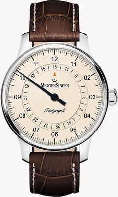 MeisterSinger Perigraph (38 mm), elfenbeinfarbenes Zifferblatt / braunes Leder BM1103