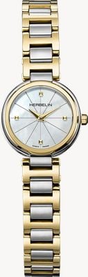 Herbelin Lady H Quarzuhr (22 mm) mit Perlmuttzifferblatt / zweifarbiges Edelstahlarmband mit H-Gliedern 17312BT1N19