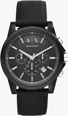 Armani Exchange Cadran chronographe noir pour homme | bracelet en silicone noir AX1326