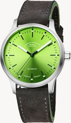 Mühle Glashütte Panova limonkowy automatyczny (40 mm) z limonkowo-zieloną tarczą słoneczną / paskiem zamszowym w kolorze antracytowym M1-40-76-1-LBV-I