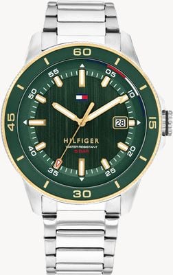 Tommy Hilfiger Reloj Remy para hombre (43 mm), esfera verde y pulsera de acero inoxidable. 1792230