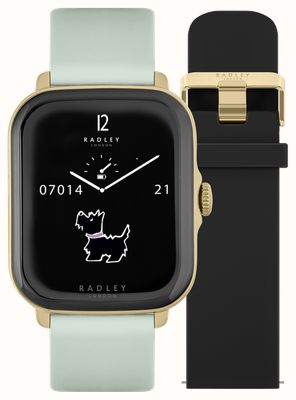 Radley Set mit austauschbaren Armbändern aus schwarzem Silikon und Eukalyptusleder für die Smartwatch der Serie 20 (37 mm). RYS20-2126-SET
