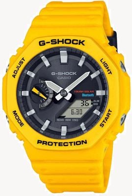 Casio Men's Bluetooth G-Shock Yellow Solar Power Watch With Resin Strap Watch GA-B2100C-9AER