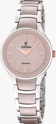 Festina 陶瓷石英表盘（30.5毫米）粉色表盘/不锈钢及粉色陶瓷表带 F20752/2