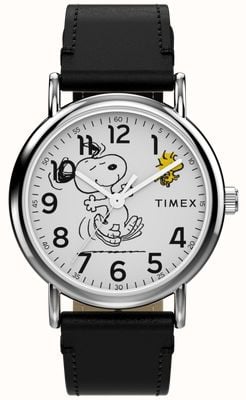 Timex Montre week-end X Peanuts (38 mm) cadran blanc / bracelet en cuir noir TW2Y31000