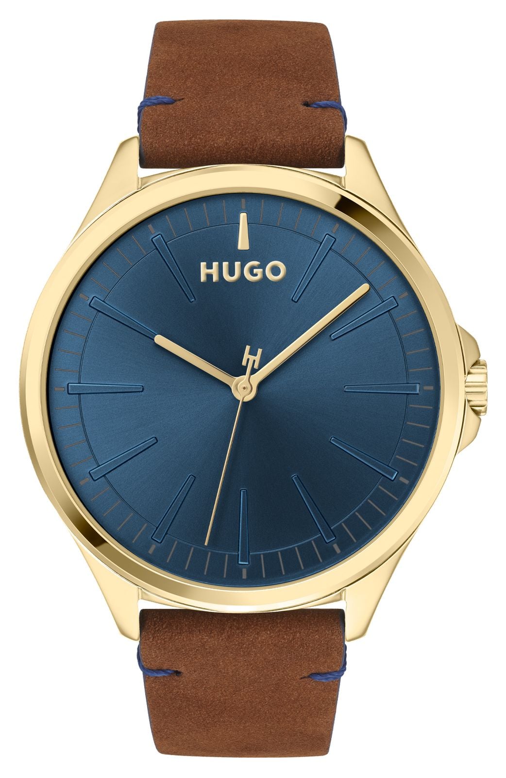 HUGO #Ã©craser | cadran bleu | bracelet en cuir marron montre