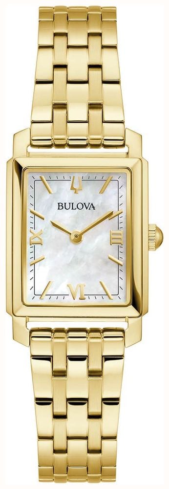 Bulova Women s Sutton 21mm Rectangular Mother of Pearl Dial Gold Tone Stainless 97L177 First Class Watches IRL