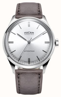 Vulcain Grand Prix Automatic (39mm) Silver Sunray Dial / Grey Calf Leather Strap Watch 670171A50.BAC213