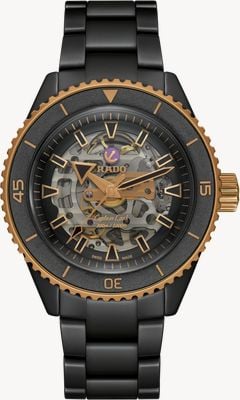 RADO Captain Cook High-Tech-Keramik Skelett (43 mm) schwarzes Zifferblatt / schwarzes High-Tech-Keramik-Armband Uhr R32192152