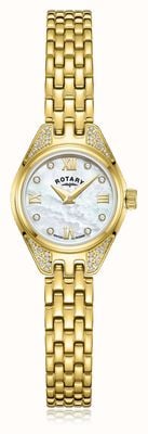 Rotary Traditionele diamanten kwarts (20 mm) parelmoer wijzerplaat / gouden pvd roestvrijstalen armband LB05143/41/D