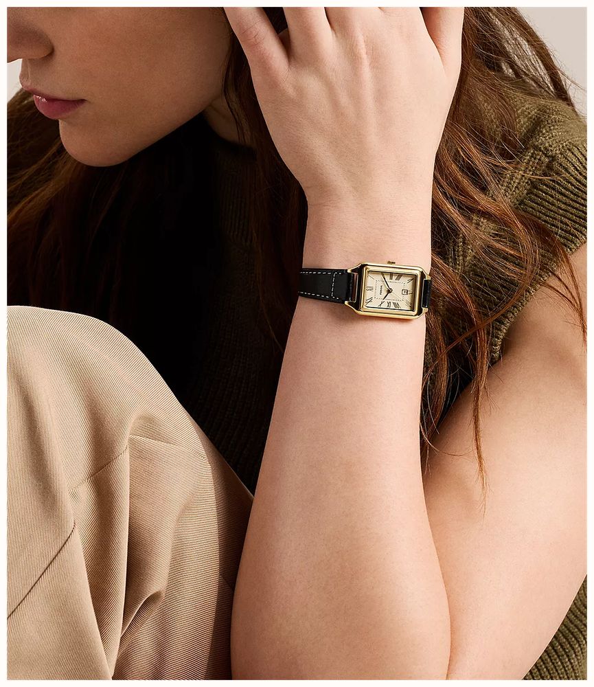Fossil Raquel 23 mm Three-Hand Date Black Leather Fossil Watch ES5505 - vista alternativa 5