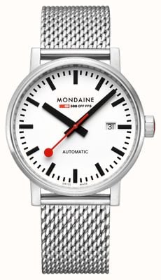 Mondaine Evo2 automático 40mm | pulseira de malha de aço inoxidável | mostrador branco MSE.40610.SM
