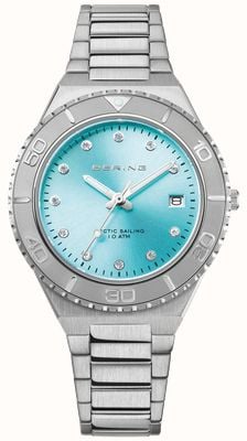 Bering Damen-Armbanduhr „Arctic Sailing“ (36 mm) mit blauem Zifferblatt und Edelstahlarmband 18936-707