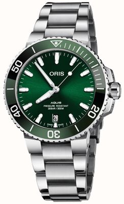 ORIS Aquis data automático (41,5 mm) mostrador verde / pulseira em aço inoxidável 01 733 7766 4157-07 8 22 05PEB