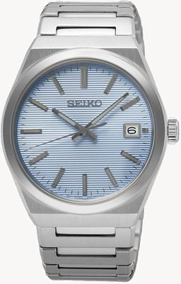 Seiko Zegarek Essential Time (38,9 mm) z niebieską tarczą i bransoletą ze stali nierdzewnej SUR599P1
