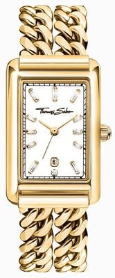 Thomas Sabo Rechteckiges (22 mm) weißes Zifferblatt mit Sonnenschliff aus Kristallquarz / zweireihiges Edelstahlarmband WA0429-291-207-22
