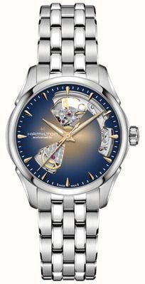 Hamilton Jazzmaster automático de corazón abierto (36 mm), esfera con degradado azul bronce y brazalete de acero inoxidable H32215101