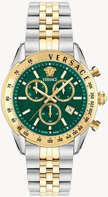 Versace Cadran chronographe vert Chrono master (44 mm) / bracelet en acier inoxydable bicolore VE8R00524