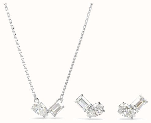 Swarovski Mesmera Earring and Necklace Set Rhodium Plated White Crystals 5665829