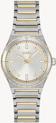 BOSS Candor Sport (32 mm) silbernes Zifferblatt / zweifarbiges Edelstahlarmband 1502790
