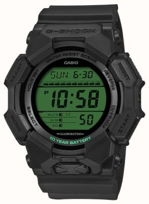 Casio G-Shock zwart & elektro groen serie (51,9 mm) elektro groen digitaal display / zwart rubberen band GD-010BEG-1ER