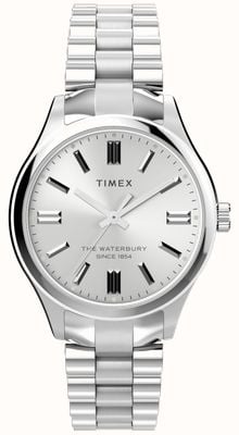 Timex Waterbury traditionell (34 mm) silbernes Zifferblatt / Edelstahlarmband TW2W40500