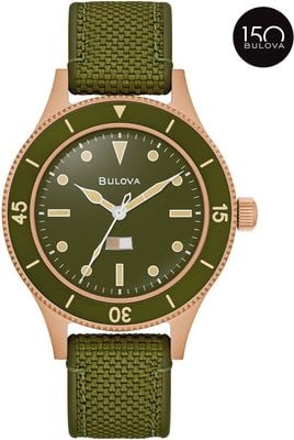 Bulova MIL-Ships Bronze - 150th Anniversary Special Edition (41mm) Army Green Dial / Green Textile Strap Watch 98A324