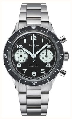 Hanhart 415 es reverse panda (39 mm) czarna tarcza / bransoleta ze stali nierdzewnej H703.211-6428