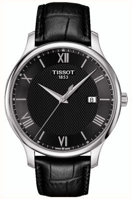 Tissot 男士传统黑色表盘黑色皮表带 T0636101605800