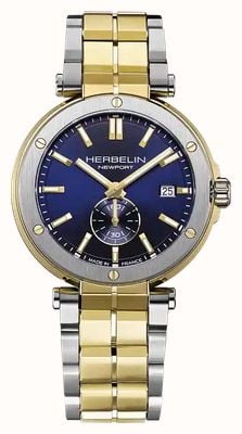 Herbelin Montre Newport à quartz, petite seconde (40,5 mm), cadran bleu / bracelet bicolore en acier inoxydable 18389BT1N35