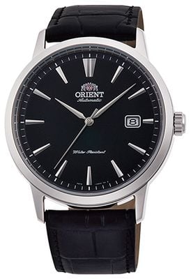 Orient Mechanisch horloge van moderne makelij (41,6 mm) met zwarte wijzerplaat en zwarte leren band. RA-AC0F05B30B