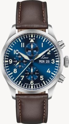 Laco Kiel.2 Automatic Chronograph (43mm) Dark Blue Sunray Dial / Brown Leather Strap 862186