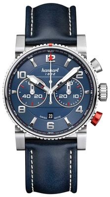 Hanhart Chronographe automatique Primus Racer (44 mm), cadran bleu / bracelet en cuir bleu - m 741.270-0320