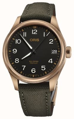 ORIS Grande couronne propilot grande date bronze automatique (41mm) cadran noir / bracelet textile vert 01 751 7761 3164-07 3 20 03 BRLC