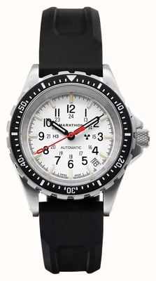 Marathon Автоматические дайверские часы Arctic Edition msar среднего размера (36 мм) с белым циферблатом и черным силиконовым ремешком WW194026SS-0530