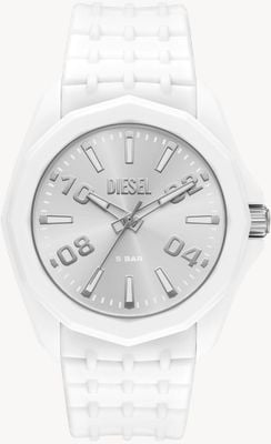Diesel スティンガー クォーツ (45mm) シルバーサンレイダイアル / ホワイトシリコンストラップ DZ2244
