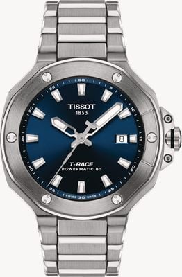 Tissot T-Race Powermatic 80 (41 mm) blaues Sunray-Zifferblatt / Edelstahlarmband T1418071104100