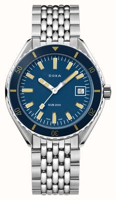 DOXA Mostrador icônico azul escuro caribenho (42 mm) abaixo de 200 / pulseira de aço inoxidável com padrão de grão de arroz 799.10.201.10