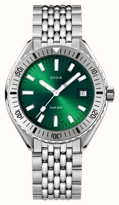DOXA Sub 200 zee-smaragd (42 mm) groene wijzerplaat met zonnestraalmotief / roestvrijstalen armband met rijstkorrelpatroon 796.10.131.10
