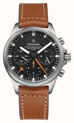 Damasko DC76/2 Automatic Chronograph - Orange Hands (41mm) Black Dial / Brown Leather Strap DC76/2 ORANGE