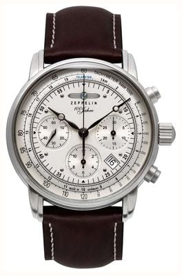 Zeppelin 100 Jahre Automatic Chronograph (42mm) Silver Dial / Brown Leather Strap 8618-1