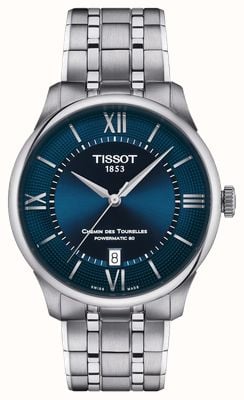 Tissot Chemin des tourelles | powermatic 80 | mostrador azul | pulseira de aço inoxidável T1398071104800