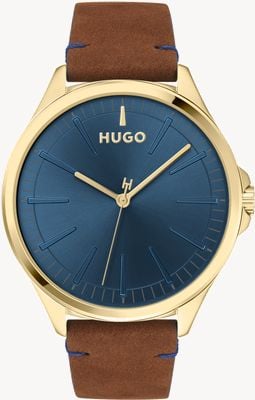 HUGO #smash | niebieska tarcza | brązowy skórzany pasek 1530134